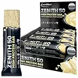 IronMaxx Zenith 50 High Protein Bar - White Chocolate Crisp - 12x100g | Eiweißriegel mit 50% Protein | Low Sugar Snack mit cremiger Umhüllung | High Proteinriegel für Muskelaufbau, Diät & Fitness