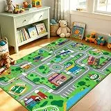 Capslpad Kinder Teppiche Spielteppich für Kinder Stadt 100x160 cm rutschfest Kinderteppich Spielmatte Maschinenwaschbar Kurzer Flor Pädagogischer Spielteppich für Kinderzimmer Spielzimmer Dekor