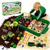 TEBOKHAD Bauernhof Kinetischer Toy Sand, Kinetischer Sand Set Mit Bauernhof Spielzeug Und Traktor Spielzeug, Sandkasten Mit Deckel, Sensorisch Sandspielzeug Für Kind Ab 3+