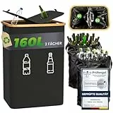 MidingChai 160L Groß Pfandflaschen Sammelbehälter 2 Fächer, Pet Flaschen Sammelbehälter mit Deckel, Leergut & Altglas Aufbewahrung, Küche Pfandflaschen Tasche, Schwarz