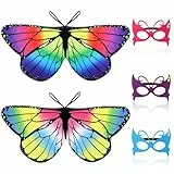 Kinder Schmetterlingsflügel,2 Stück Schmetterlingsflügel Kinder und 3 Stück Schmetterlings Gesichtsbedeckungen,Schmetterling Umhang Flügel Kostüm Schmetterlings Flgel Pixie Cape für Jungen MädchenGelb