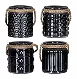 levandeo 4er Set Windlicht H10cm Glas Schwarz Teelichthalter Tischdeko Kerzen Deko Retro Kerzenhalter Flachs