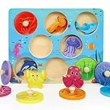 Montessori Spielzeug ab 1 Jahr, Holzpuzzle 1 Jahr, Meeresbewohnern Motorikspielzeug ab 1 Jahr, Kinder Greifpuzzle Sortierspiel für 12-36 Monate Mädchen und Jungen Geburztag Weihnacht Ostern Geschenk