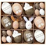 Victor's Workshop 35x Ostereier zum Aufhängen, farbige künstliche Ostereier mit schönen Mustern und Multi-Style für Osterdeko Osterstrauß Osterkörbchen Frühlingsdeko - Braun