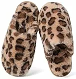 Coswind Hausschuhe Damen Herren Winter Warme Plüsch Kuschel Flauschige Pantoletten Gefütterte Weiche Rutschfeste Unisex with Memory Foam Schöne Dicke Bequeme Leopard 280