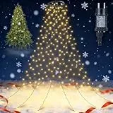 Qedertek Lichterkette Weihnachtsbaum Außen Innen, 2.4M 240LED Christbaumbeleuchtung mit Ring, 12 Modi Lichterkette Außen Weihnachten mit Timer, IP44 Weihnachtsbeleuchtung für Tannenbaum (Warmweiß)