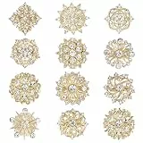 12 Stücke Gold Strass Broschen Kit Brosche Klein Gold Brosche Ausschnitt Verkleinern Kristall Blume Broschen Pins Weihnachtskostüm Dekoration für Braut Brautjungfer Hochzeit Corsage Kleid