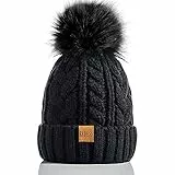 REDESS Damen Winter Bommel Beanie Mütze mit warmem Fleece gefüttert, Dicker Slouchy Snow Knit Skull Ski Cap