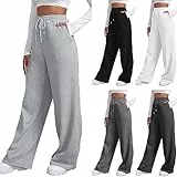 Jogginghose Damen Baggy Weite Bein Sporthose Locker High Waist Jogginghosen mit Taschen und Tunnelzug Bequeme Weich Trainingshose Leicht Stretch Sweatpants Freizeithose für Damen