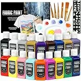 TMOL Waschmaschinenfest Textilfarben Set – 18 leuchtende Farben in Flaschen (je 60 ml/2 oz), ungiftige Stoffmalfarben mit Pinseln & Schablonen, Textilfarbe für Kleidung & DIY & Kunst