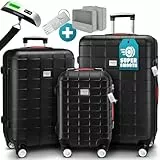MONZANA® 3tlg. Kofferset TSA Schloss Organizer Kofferwaage Gurt Gel-Griffe Zwillingsrollen Standfüße Trolley Reisekoffer Hartschalen Koffer M-L-XL Schwarz