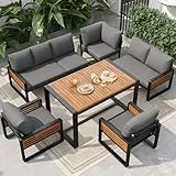 BEJUDYTT Garten-Lounge-Set, Gartensofa mit Esstisch aus Massivholz, Möbelset für 8 Personen, verstellbare Beine, alle Sitz- und Rückenkissen inklusive (Grau)