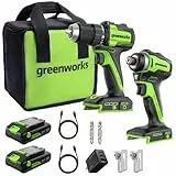 Greenworks 24V Bürstenloses Bohrschrauber- & Schlagschrauber-Set, 45 Nm + 220 Nm, Leicht, inkl. 2× 2.0Ah USB-C Akkus (12.000 mAh) & 65W USB-C Schnellladegerät, CK321