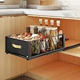SAYZH Teleskopschublade, Ausziehbarer Schrank Organizer, Ausziehbarer Schrank Organizer für Küchenschrank Innenschublade, Pull Slide Out Telescopic Drawer, 40 cm (T) x 30 cm (B), Schwarz
