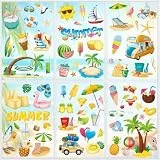 9 Blatt Sommer Fensteraufkleber, 134 Designs Sommer Fensterbilder, Wiederverwendbar Fensterdeko, Doppelseitig Fenster Deko Selbstklebend Für Glasfenster, Enthält Palmen, Surfboards, Flip-Flops