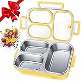 BOYUNSHI Bento Lunchbox, Brotdose Edelstahl mit 3 Fächern & Unabhängiger Dichtungsring, Auslaufsicher Lunchbox Kinder Erwachsene, BPA-frei & Spülmaschinenfest, 800ml