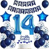 Ohaoduo Luftballon 14. Geburtstag Dekoration Junge blau Tortendeko 14 Geburtstag Junge blau Party Deko 14. Ballon 14 Deko mann Geburtstagsdeko 14 jahre