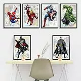 IRONIUM 6er Set Bilder Kinderzimmer Jungen, Kunstdruck Auf Leinwand, Poster, Ohne Rahmen, Wanddeko (21X30 cm) (A)
