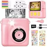 YIKANWEN KinderKamera DigitalKamera Print Sofortbildkamera 1080P Videokamera Schwarzweiß Fotokamera (Rosa)
