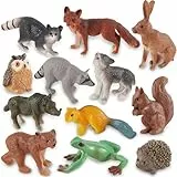 TOEY PLAY Waldtiere Figuren Spielzeug, Realistische Wald Tiere Figuren, Mini Tierfiguren Set mit Eichhörnchen, Frosch, Eule, Lernspielzeug für Kinder 3 4 5 6 Jahre