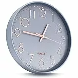 Joejis 30cm Wanduhr ohne Tickgeräusche, Lautlose Wanduhr ohne Ticken durch Sweep-Mechanismus - Modernes Quarzdesign Dekorative Badezimmer Wohnzimmer Flur - Grau und Roségold