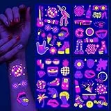 Qpout leuchten im Dunkeln temporäre Tattoos Hot Pink Preppy Neon leuchtende Tattoos Aufkleber Fluoreszierende Party Gesicht Tattoos für Mädchen Erwachsene für adrette Favoriten Vorräte