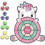 Einhorn Spielzeug für 4–9, 63cm Einhorn Geschenke Kinder Klett Dartscheibe mit 12 Klebrigen Bällen, Drinnen und Draußen Dart Wurfspiel Set für Kinder Groß und Klei, Geburtstagsgeschenk für 4–11