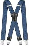 Decalen Hosenträger für Herren Breit 4 cm mit sehr Starken 4 Metall Clip Lang Einheitsgröße für Männer und Damen Einstellbar und Elastisch X Style (Blau)