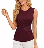 GRACE KARIN Damen Elegante Bürooberteile Rundhalskragen Klassische Bluse Schlank Wickelbluse mit Tailleneinsatz Dunkelrot M