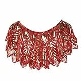iSpchen Paillettenumhang Damen Festlich Pailletten Umhang Schal Schultertuch Stola Tuch Abendkleid Strass Party Retro Umschlagtücher Abendkleid Pailletten Spitze Flapper Kostüm Accessoires Rot
