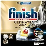 Finish Ultimate Plus Infinity Shine Citrus Spülmaschinentabs, Geschirrspültabs für intensive Reinigung gegen hartnäckige Flecken, starke Fettlösekraft und Glanz mit Schutzschild, 105 Caps