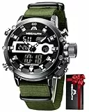 MEGALITH Herrenuhr Militär Digitaluhr Sportlich LED Groß Zifferblatt Uhren fur Männer Digital Analog Nylon Armbanduhr Herren Wasserdicht Stoppuhr Wecker Kalender - Grün Schwarz