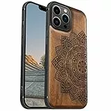 Carveit Magnetisch Hülle für iPhone 13 Pro Max Case [Elegante Nussbaum] [Weich TPU Stoßstange] Stoßfeste Handyhülle Kompatibel Magsafe mit 13ProMax Hülle Holz （Blumen-Mandala）