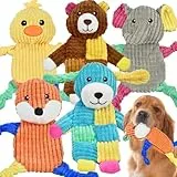 LECHONG 5er-Set Quietschende Hundespielzeuge – Robuste Plüsch-Spielzeuge mit weniger Füllung, Flach & Knisternd, Kaugespielzeug für Große, Mittl. & Kleine Hunde – Interaktives Set gegen Langeweile