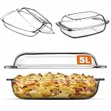 KADAX Auflaufform 5 L aus hitzebeständigem Glas mit Deckel & Griffen – rechteckiges, feuerfestes Gefäß zum Braten & Backen, ideal für Lasagne, Fleischgerichte, geeignet für Ofen & Elektroherd