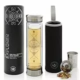 Teabloom Becher für alle Getränke – 0,4 l – Doppelwandiges Isolierglas Reiseflasche – Heißer Tee & Kalter Kaffee Thermosflasche – Isolierte Wasserflasche – Abnehmbare Hülse