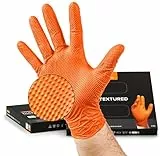 NIMEDA Gummihandschuhe Einweg L Orange 50 Stück Nitrilhandschuh 2-3 x dicker Einmalhandschuh Arbeitshandschuh puderfrei latexfrei mit Diamant Grip | Größe L