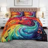 Quixora Bettdecke ohne Bezug 135 x 200 cm, Vierjahreszeiten Tie-Dye Musiknoten Steppdecke Einselbetten, Allergiker Ganzjahresdecke Ölmalerei Bettdecke ohne Bezug Waschbar Schlafdecke mit 2 Kissenbezug