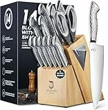 DRAGON RIOT Messerset mit Block - 14-TLG Selbstschärfender Messerblock, Profi Japanisches Edelstahl Messer Set, Messerblock mit Schärfer, Profi Küchenmesser Set mit Ergonomischer Griff