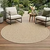 carpet city Outdoor-Teppich Wetterfest Braun 160 cm Rund - Modernes Streifen-Muster, Flachgewebe, Robust, UV-beständig & Witterungsbeständig - für Außenbereich, Balkon, Terrasse, Flur
