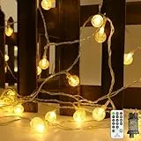 120LED Lichterkette Strombetrieben 20M Lichterkette Kugel Warmweiß mit Stecker für Außen und Innen Lichterketten Outdoor Wasserdicht Ideal für Zimmer Balkon Camping Zelt Party Hochzeit Weihnachtsdeko