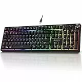 KOORUI Gaming Tastatur, Mechanisch Tastatur Deutsches Layout QWERTZ 104 Tasten 26 RGB Hinterleuchtet Kabelgebunden Gaming Keyboard für Windows MacOS Linux-Blauer Schalter