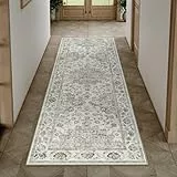 HUGEAR Vintage Grün Waschbarer Läufer Teppich Flur 60x180cm Bettvorleger Küchen Wohnzimmer Schlafzimmer Teppiche rutschfest Kurzflor Weich Flurläufer Teppichläufer