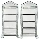Royal Gardineer Gewächshaus Balkon: 2er-Set Folien-Gewächshäuser, 4 Etagen, Aufroll-Tür, 69x160x49cm, weiß (Pflanzenregal, Gartengewächshäuser, Regal)