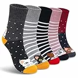 LOFIR Thermosocken Damen Dicke Socken: Warme Wintersocken aus Baumwolle Thermo Lustige Kuschelsocken in Bunt mit Frottee und Gummibund Geschenke für Frauen Weihnachten 5 Paar 39-42 Katze