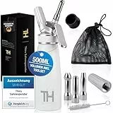 Thiru Sahnespender inkl.Toolbox - Note sehr gut - 100 Tage testen - Sahnesyphon mit eBook & 3 Edelstahl Tüllen - Sahnesyphon für Schlagsahne, Espuma & warme Speisen (Schneeweiß)
