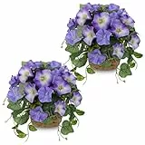 Arborus 2 STK Kunstblumen Set Künstliche Petunien 21 cm Hoch Blumen Künstlich wie Echt im Topf Seidenblumen Lila Fake Blumen Zimmerpflanzen Tisch Deko Regal Balkon Flur Fensterbank Dekor Ästhetik