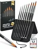 CreaTek Premium Aquarellpinsel Set - 8 hochwertige Künstlerpinsel inkl. Aufsteller für makellose Kunstwerke - Aquarell Pinsel Set aus feinstem synthetischen Rotmarder Haar - Watercolor Brush