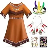 Lozzzyo Kostüm Kinder Mädchen mit Juwelenbesetzten Stirnbändern, Pfauenfeder-Stirnbändern und Aufklebern für Karneval, Halloween, Cosplay und Bühnenaufführung (XL)