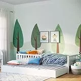 Bellabino Vils Kinderbett 90x200 cm – Kleinkindbett ausziehbar auf 90x190 cm mit Rausfallschutz & Lattenrost – Montessori Kinder Bett aus Kiefer Massivholz – in Weiß für Jungen & Mädchen